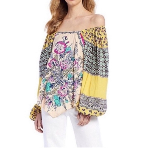 Free People Positano Off Shoulder Blouse XS Asymmetrical Boho Peasant Festival - Picture 3 of 7